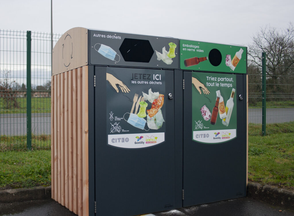 Multiflux OM et verre-abri bac tri selectif hors foyer -etablissement sportifs