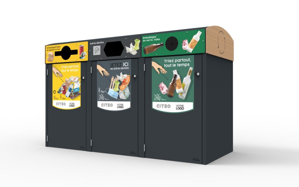 Abri bac tri selectif hors foyer tri flux multiflux terrain de sports et etablissements sportifs