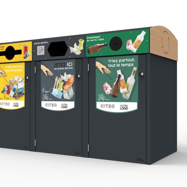 Abri bac tri selectif hors foyer tri flux multiflux terrain de sports et etablissements sportifs